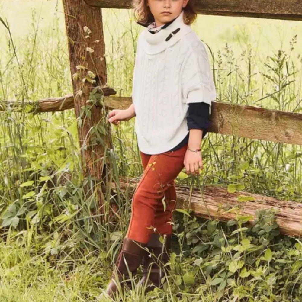 Janie and Jack Ivory Cable-Knit Turtleneck Poncho Cape with Button Accents - Picture 8 of 16